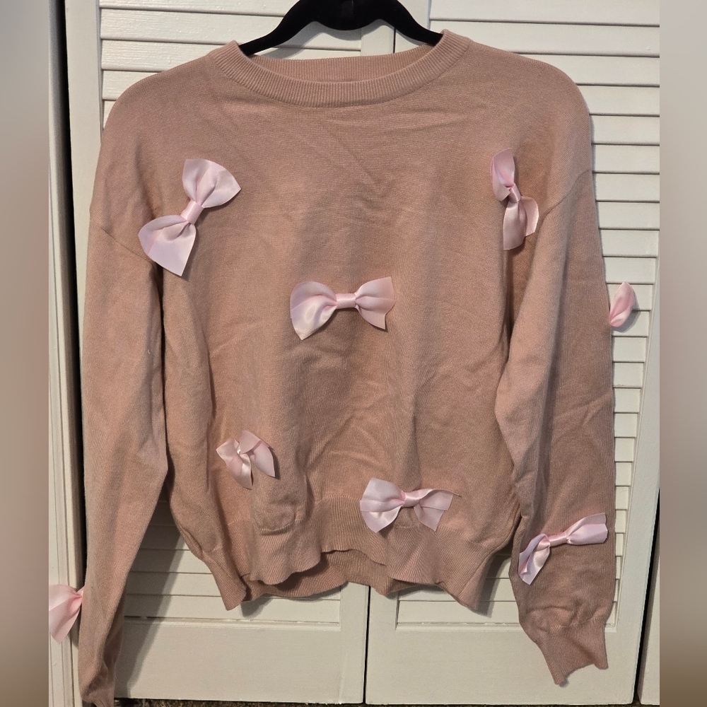 🎀 Fantastic Fawn Pink Bow Knit Sweater | Coquette Balletcore | S NWOT